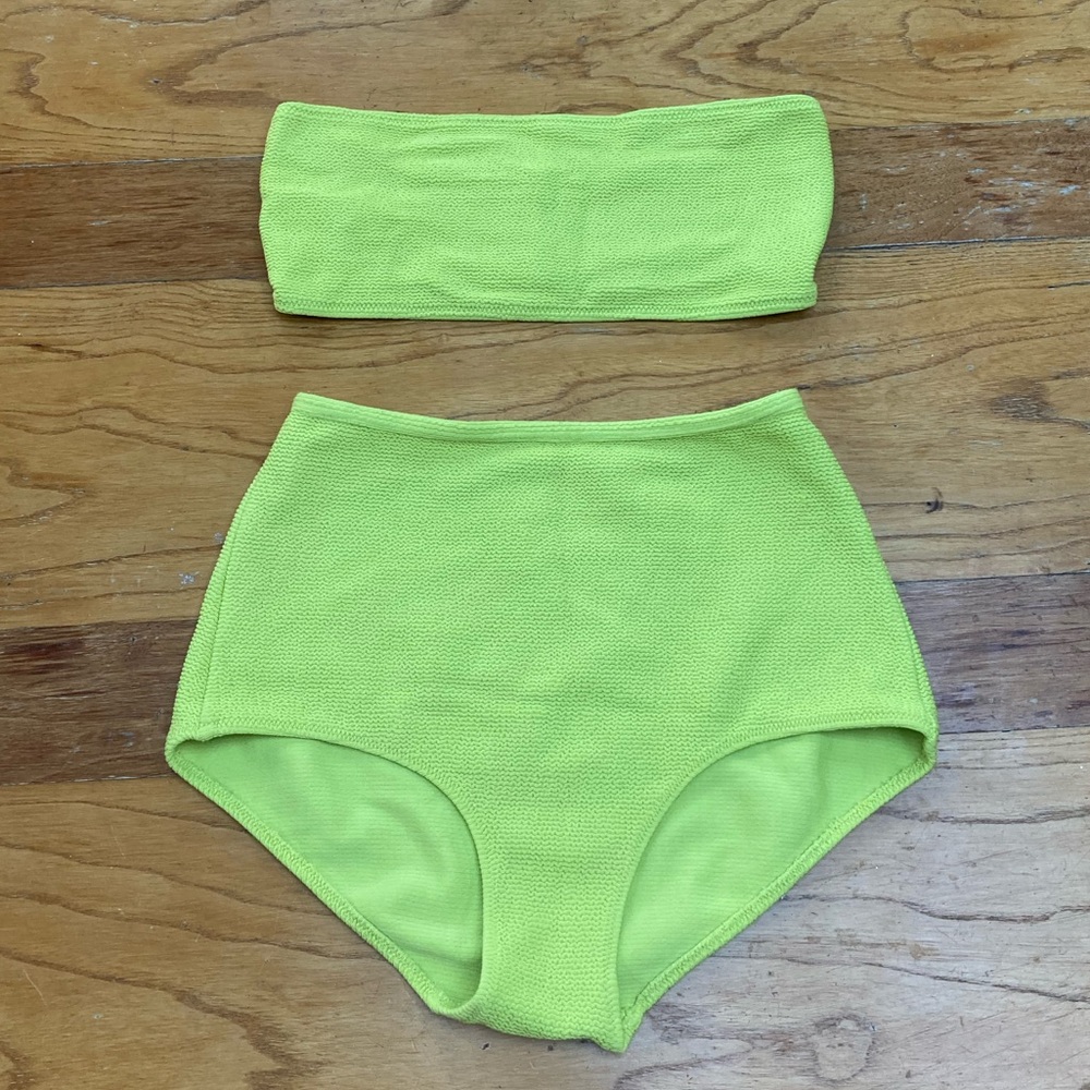 Solid and Striped Neon Green High Waisted Bikini